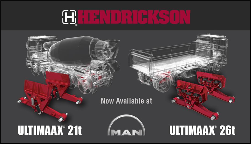 Hendrickson’s ULTIMAAX 21T and ULTIMAAX 26T suspension systems are available at MAN for vocational applications.