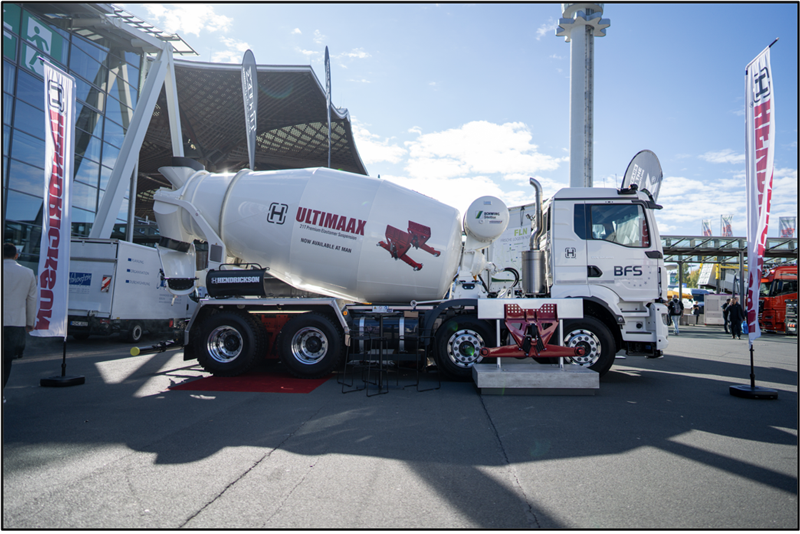 A MAN concrete mixer featuring Hendrickson’s ULTIMAAX 21T suspension brought the vocational technology story to life in the outdoor display at IAA Transportation 2026.